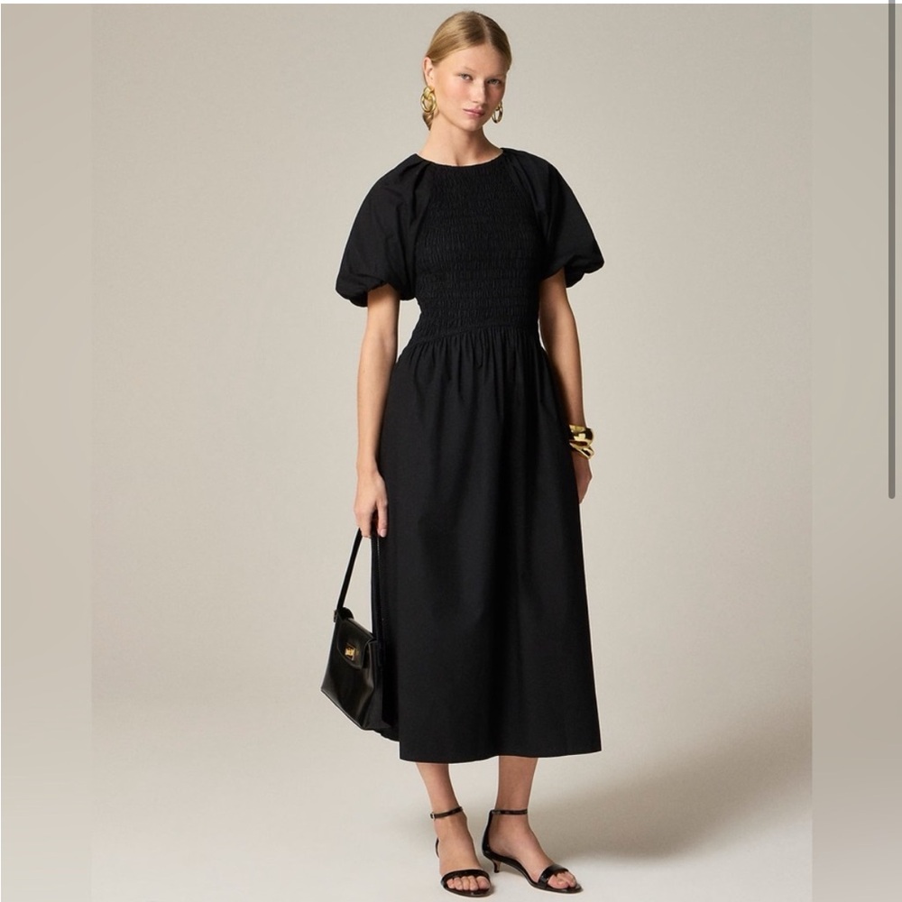 J. Crew Elegant Black Puff Sleeve Midi Dress